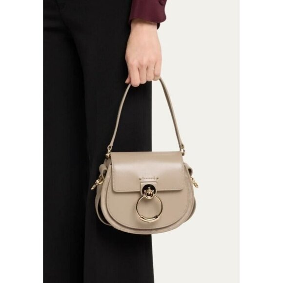 CHLOE Tess calf leather and suede small crossbody bag + Dust bag MOTTY GREY - Picture 3 of 13